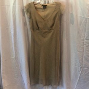 BUNDLE🛍3/$25 - F.L.P. sheer tan dress with white dot detailing.  Fully lined.